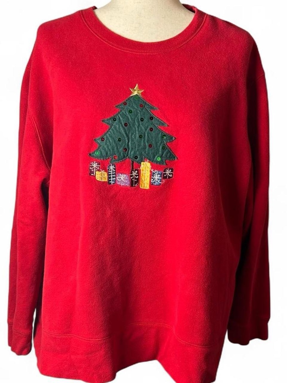 Cottagecore Red Christmas Tree Crewneck Sweater 2X